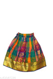 Art Silk, applique-embellished Indian Lehenga Choli Pattu Langa with waist belt, celebrating tradition for 0-8 years
