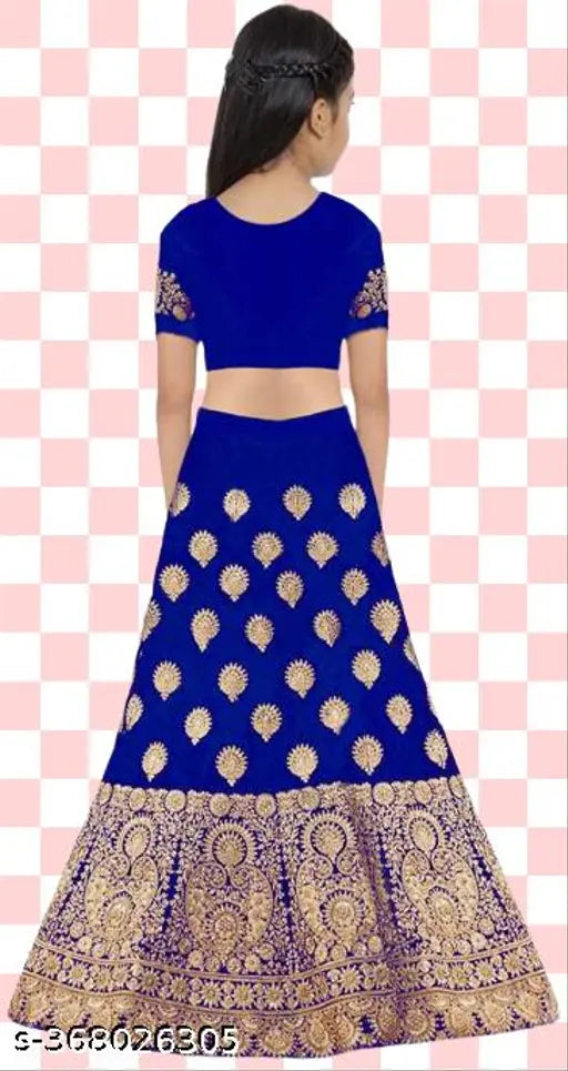 Taffeta silk kids' lehenga choli with embroidered patterns, available in multiple sizes from 6-15 years
