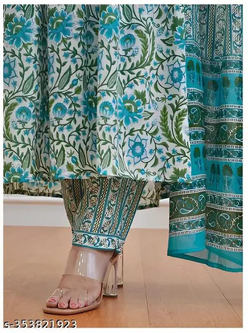 Premium printed rayon kurti pant with dupatta and matching bottomwear, three-quarter sleeves, Indian women's ethnic wear