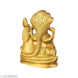 Metal idol of Laxmi Narayan on Sheshnag, golden, Indian brass antique finish for home & office (L-9.5cm, B-5cm, H-10cm)