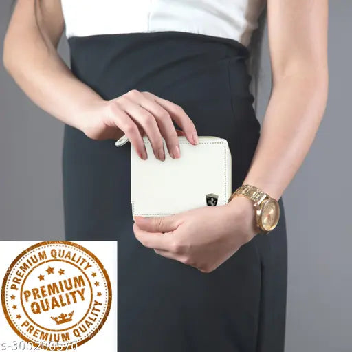 White wallet with multiple card slots and a passport holder, set against a dark background