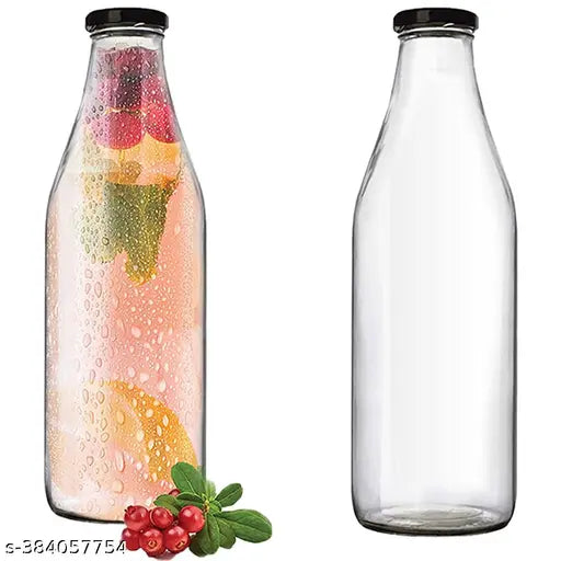 Clear 1L Glass Bottle with Caps - 2 Pack, multipurpose storage.