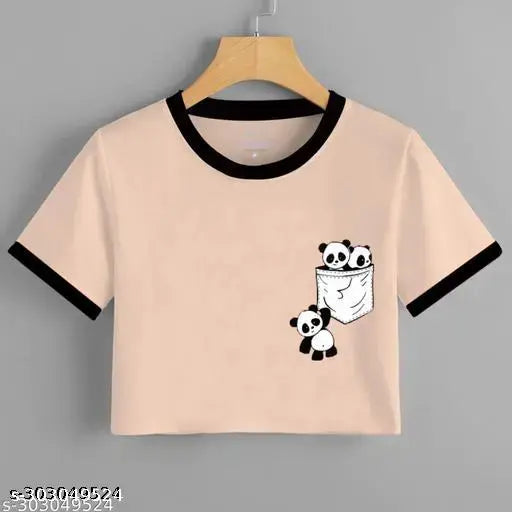 Peach cotton crop top with printed net pattern, ideal for women's summer wear