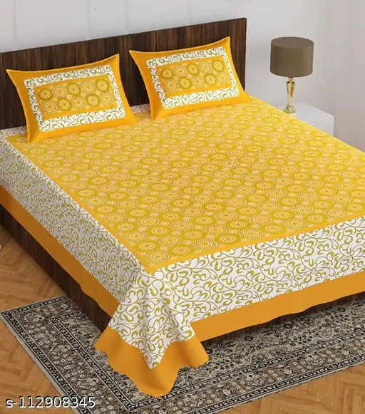 Double bed cotton bedsheets combo pack, ethnic motifs pattern, 4 pillow covers, ideal for summer adult use, Indian origin