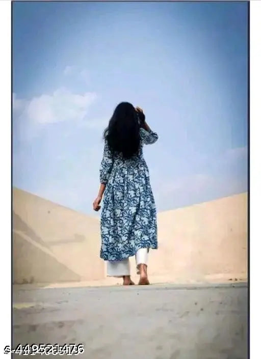 Rayon slub printed net kurta and palazzo set for women, Kashvi refined, three-quarter sleeves, size S-XXL, India origin