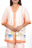 Cotton blend printed night suit set for women, classic Indian loungewear with short-sleeved pyjamas and top