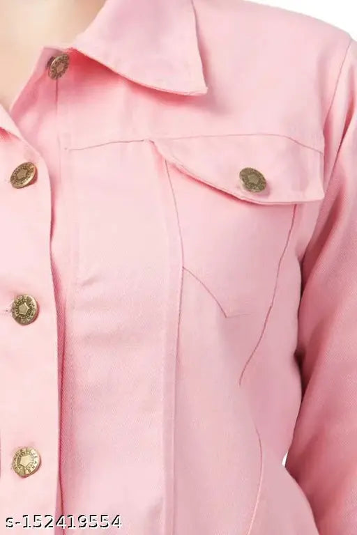 Color cotton-blend long sleeve women's jacket combo, solid design for casual wear, available in S, M, L, XL sizes (34in, 36in, 38in, 40in lengths)