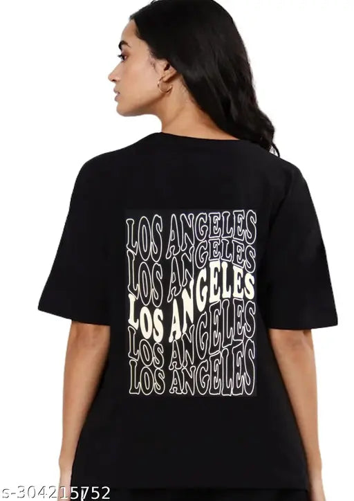 Black 100% cotton round neck half sleeve oversized casual t-shirt for women