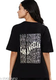 Black 100% cotton round neck half sleeve oversized casual t-shirt for women
