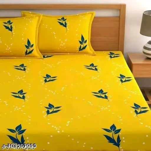 Superfine cotton botanical print bedsheet & 2 pillows (Double Queen), ideal for summer, made in India