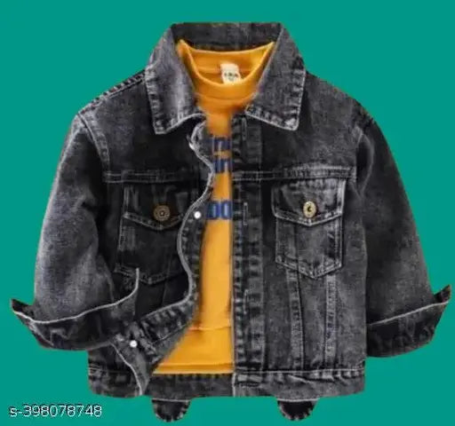 Denim jacket with yellow sweater and blue jeans
