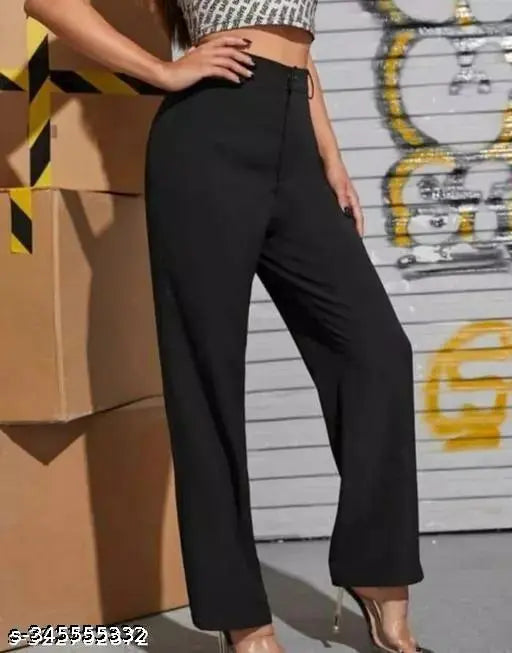 Black jumpsuit with wide legs and high waist, fashionable women's outfit