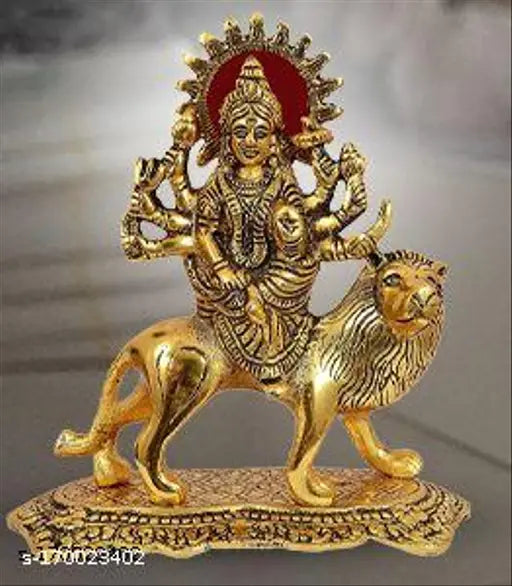 Golden metal Durga Maa statue for home decorative showpiece, 12 cm tall