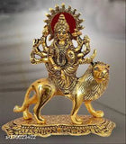 Golden metal Durga Maa statue for home decorative showpiece, 12 cm tall