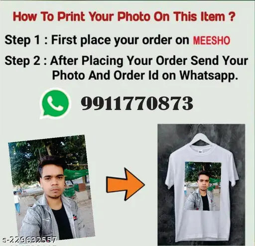 Customizable photo printed cotton-silk T-shirt, high-quality bio washed with personalized name on front, short sleeves, size S-XL, India origin