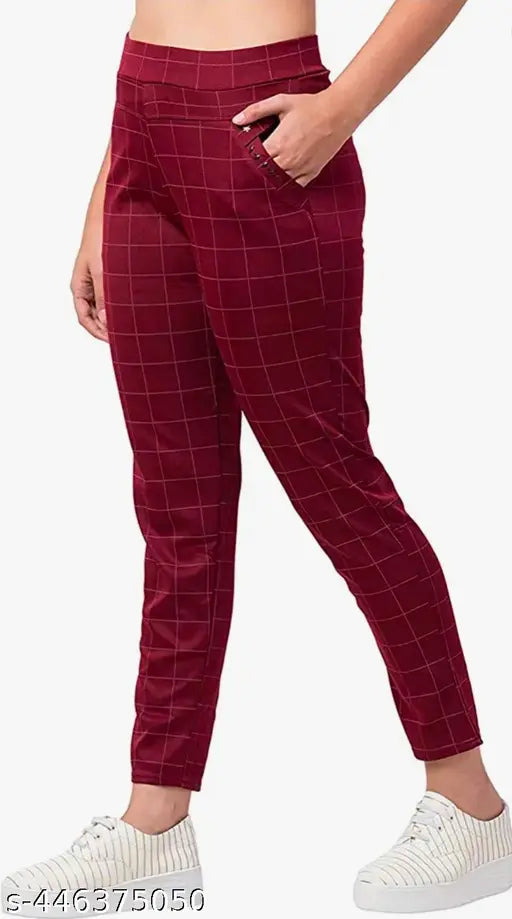 Grey Maroon Blue lycra checkered jeggings 3-pack for women with advanced double pockets