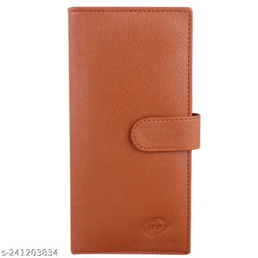 Tan PU leather, 2-note compartment wallet with 11 card slots, regular size, ideal for men's casual wear