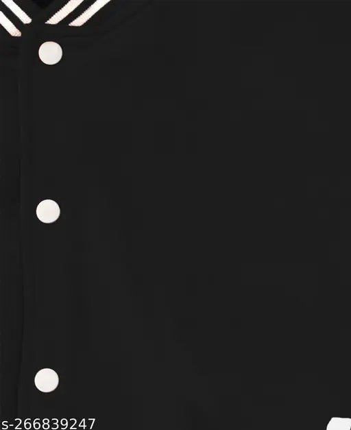 Triposh printed boys black varsity jacket with button