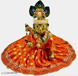 Brass gold-plated Krishna idol (Laddu Gopal ji with Dress Thakur ji Decorative Showpiece) - 7 cm, Indian handcrafted religious showpiece