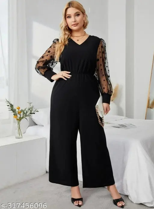Fancy star jumpsuit, dyed/washed net, lycra, long sleeves, size XS-XXXL, Indian origin
