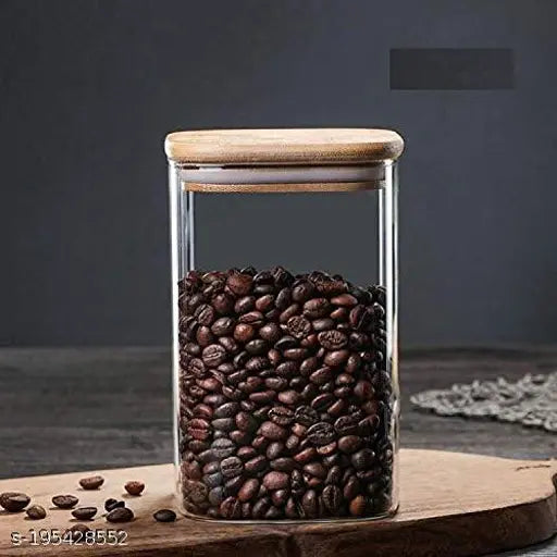 Glass square jar with wooden lid for dry fruits, spices, jam and pickles. Two jars in the package. Airtight rust proof bamboo wood lid. 1200ML capacity. Canisters. #dryfruitstorage #picklejar #spicejarmason