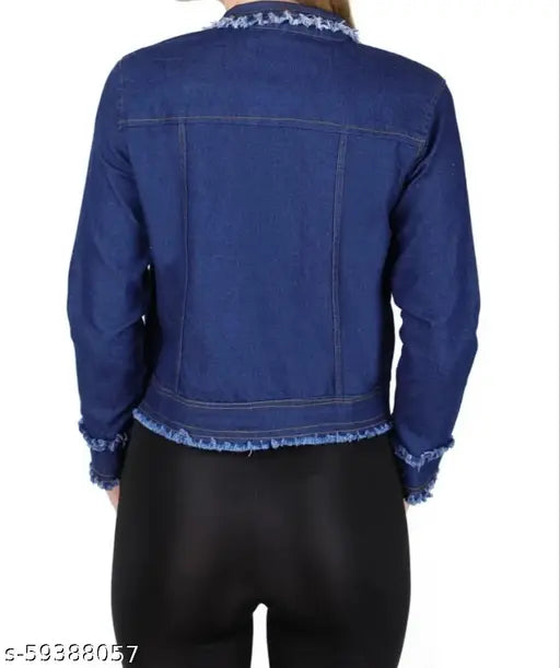 Dark rough denim jacket, solid pattern, long sleeves - India-made everyday style