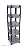 Grey wireframe 5-layer kitchen stand storage organizer with open shelves, suitable for kitchen use or office supplies