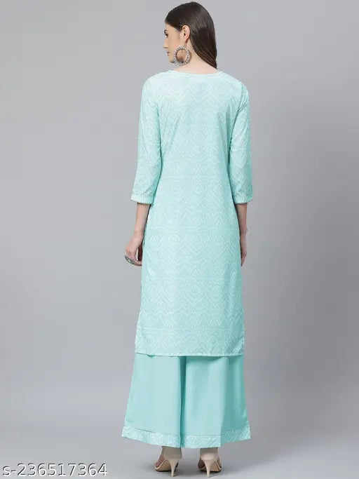 Poly crepe printed kurta palazzo set, Pack of 2 in vibrant Indian festive design, XS & S sizes for parties, Made in India