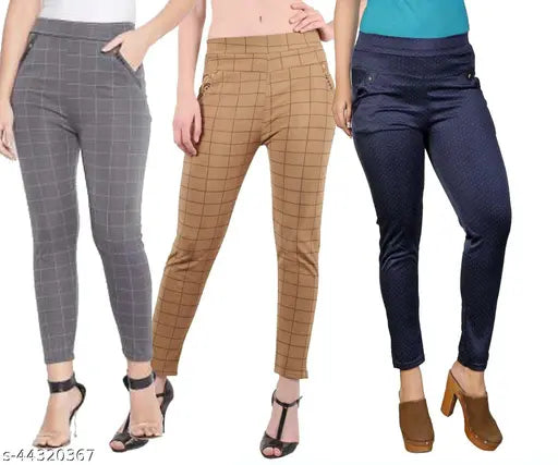 Checked spandex women's jeggings, polka dot style for casual or formal wear