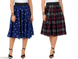 Mid calf length women's paneled polyester skirt in fuchiya print
