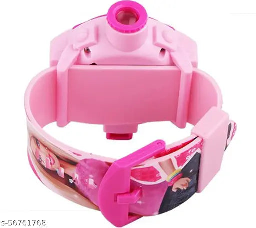Pink digital watch with projector, ideal for kids, 24 images available