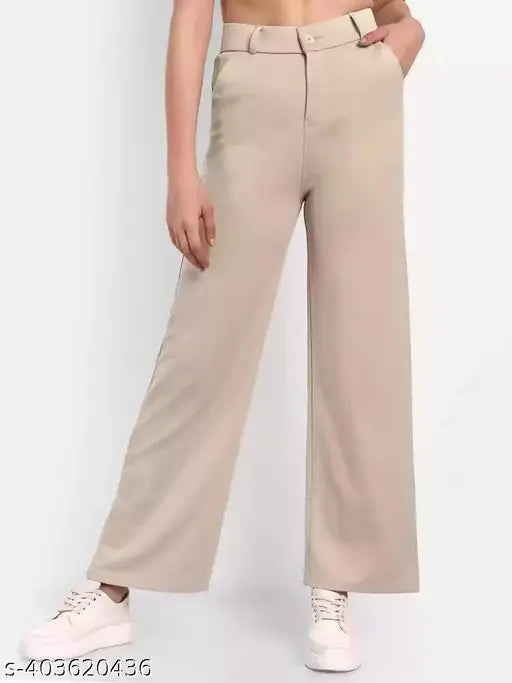 Solid nylon straight-fit women's pants, Made in India - Size [S/M/L/XL]
