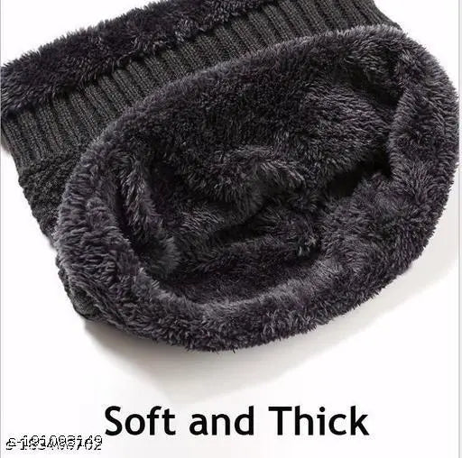 Stylish wool-fur cap muff set (2 pack), protects from winter cold, Unisex design