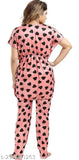 Heart-printed satin nightsuit set with pyjama top and cord set for women, daily wear