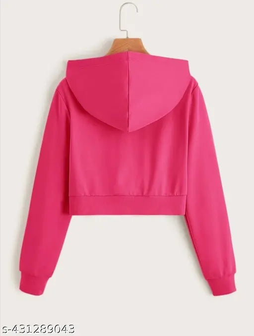 Magenta cropped hoodie with a zipper closure