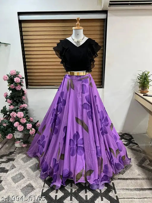 Floral Georgette Baby Girl Lehenga Choli, Indian festive wear for 3-8 years