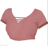 Pink net saree with Moti Lace floral embroidery, unstitched blouse piece - Indian party wear