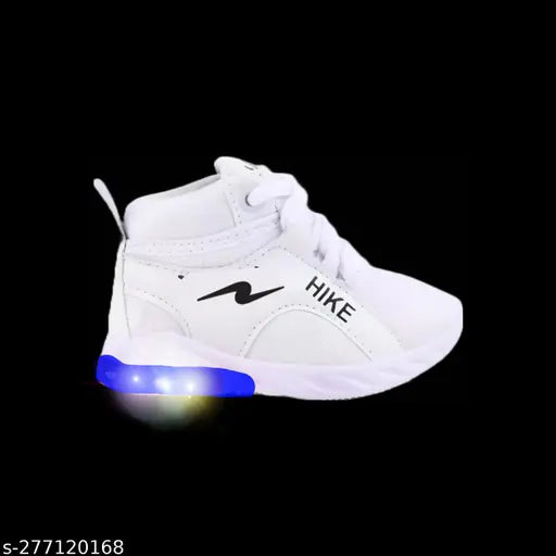 White kids' shoes with blue lights and Nike branding