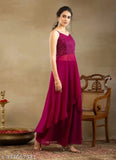 Georgette sequence work kurta with palazzos - solid, sleeveless Indian women's outfit