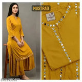 Rayon Chitrarekha Drishya women's kurta set with palazzos, solid net, three-quarter sleeves. Indian traditional wear for M, L, XL, XXL