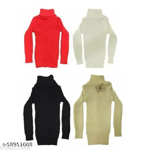 Multicolor wool sweaters pack of 4 for girls aged 0-9 years, warm & comfy winter wear with full sleeves and high neck