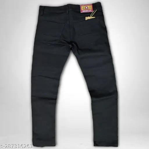 Black polyester jeans, all-season wear for men, made in India