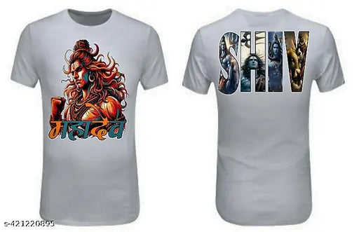 White polyester round neck sports t-shirt with ShivMahakal sublimation printing, short sleeves