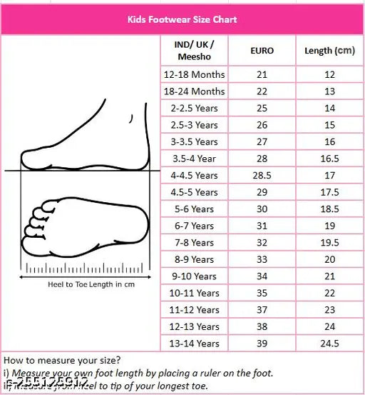 Green kid spider web comfort sandals, UK size chart