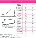 Green kid spider web comfort sandals, UK size chart