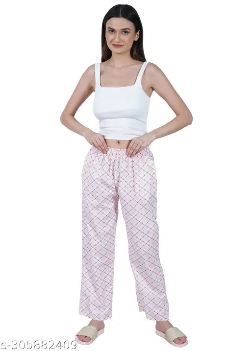 Ladies' fashionable cotton track pants set in a combo pack with printed design, casual style pajamas for women