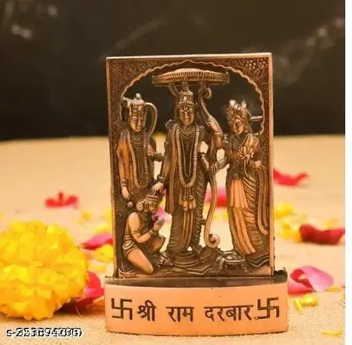Copper finish Ram Darbar idol, 11cm Indian handcrafted metal statue for home decor