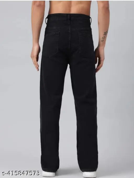 Black cotton straight-leg trousers
