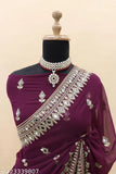 Georgette saree with blouse, mirror embroidery in maroon color