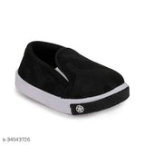 Black casual slip-on shoes with white sole